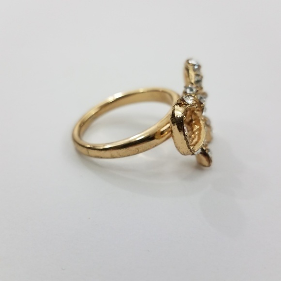 Bow Ring Rhinestone Bling Gold Tone Wrap 7 Small T - Picture 3 of 8